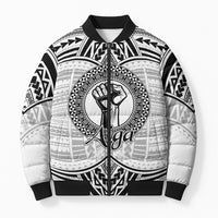 Aiga Samoa Raised Fist Bomber Puffer Jacket Polynesian Tribal Tattoo Art Family Pride TS04 Unisex White Black - Polynesian Pride