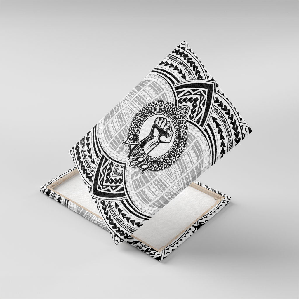 Aiga Samoa Raised Fist Canvas Wall Art Polynesian Tribal Tattoo Art Family Pride TS04 With Frame White Black - Polynesian Pride