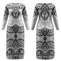 Aiga Samoa Raised Fist Couples Matching Long Sleeve Bodycon Dress and Long Sleeve Button Shirt Polynesian Tribal Tattoo Art Family Pride TS04 - Polynesian Pride