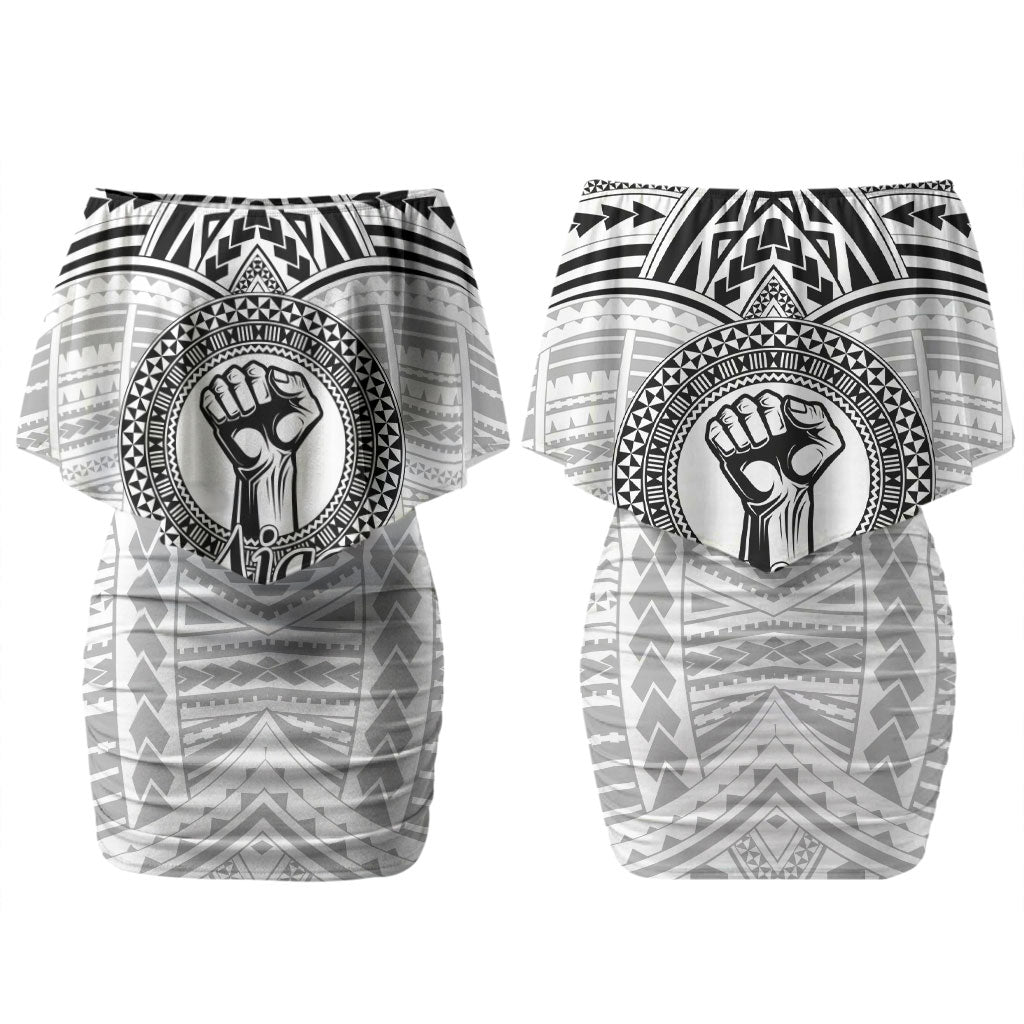 Aiga Samoa Raised Fist Couples Matching Off Shoulder Short Dress and Hawaiian Shirt Polynesian Tribal Tattoo Art Family Pride TS04 - Polynesian Pride