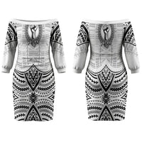 Aiga Samoa Raised Fist Couples Matching Off The Shoulder Long Sleeve Dress and Long Sleeve Button Shirt Polynesian Tribal Tattoo Art Family Pride TS04 - Polynesian Pride