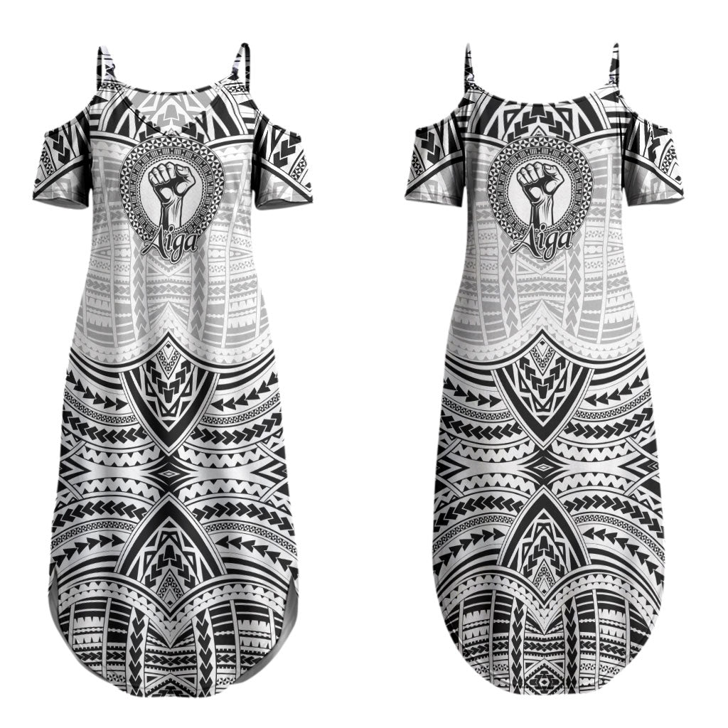 Aiga Samoa Raised Fist Couples Matching Summer Maxi Dress and Hawaiian Shirt Polynesian Tribal Tattoo Art Family Pride TS04 - Polynesian Pride