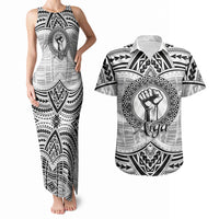 Aiga Samoa Raised Fist Couples Matching Tank Maxi Dress and Hawaiian Shirt Polynesian Tribal Tattoo Art Family Pride TS04 White Black - Polynesian Pride