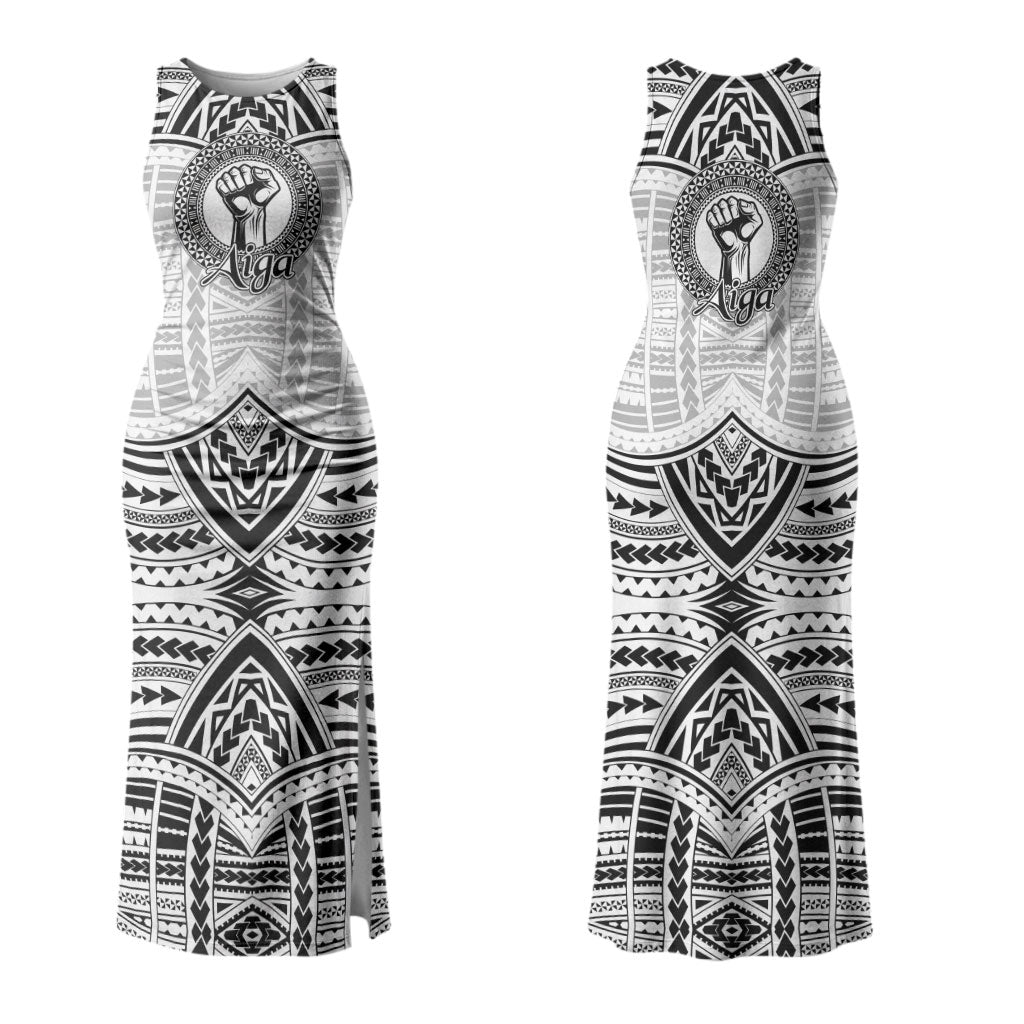 Aiga Samoa Raised Fist Couples Matching Tank Maxi Dress and Hawaiian Shirt Polynesian Tribal Tattoo Art Family Pride TS04 - Polynesian Pride