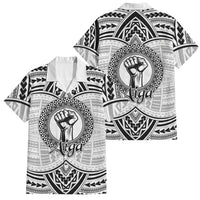 Aiga Samoa Raised Fist Family Matching Off The Shoulder Long Sleeve Dress and Hawaiian Shirt Polynesian Tribal Tattoo Art Family Pride TS04 Dad's Shirt - Short Sleeve White Black - Polynesian Pride
