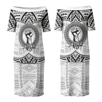 Aiga Samoa Raised Fist Family Matching Puletasi and Hawaiian Shirt Polynesian Tribal Tattoo Art Family Pride TS04 Mom's Dress White Black - Polynesian Pride