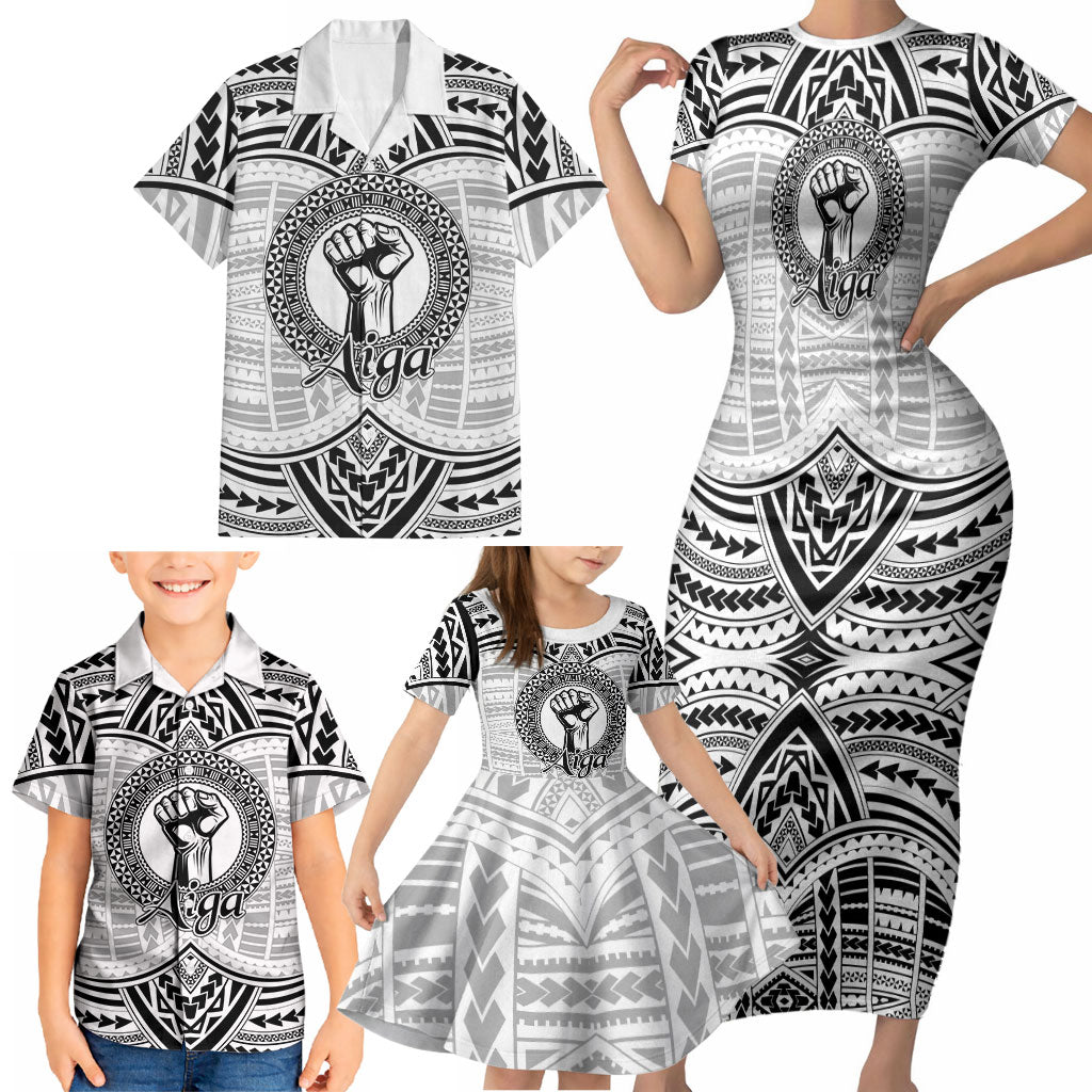 Aiga Samoa Raised Fist Family Matching Short Sleeve Bodycon Dress and Hawaiian Shirt Polynesian Tribal Tattoo Art Family Pride TS04 - Polynesian Pride