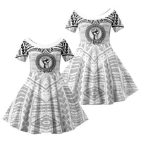 Aiga Samoa Raised Fist Family Matching Summer Maxi Dress and Hawaiian Shirt Polynesian Tribal Tattoo Art Family Pride TS04 Daughter's Dress White Black - Polynesian Pride