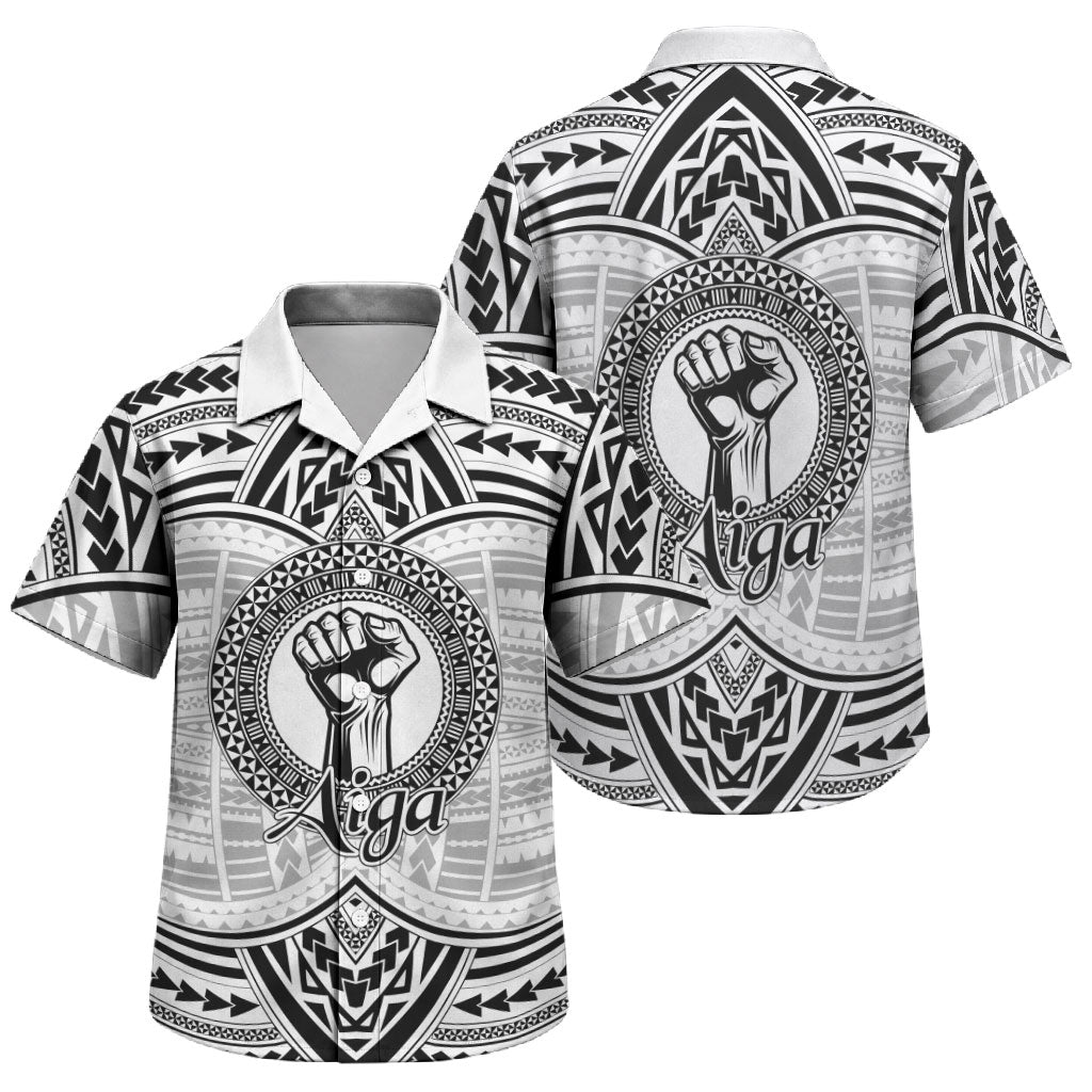 Aiga Samoa Raised Fist Family Matching Tank Maxi Dress and Hawaiian Shirt Polynesian Tribal Tattoo Art Family Pride TS04 Son's Shirt White Black - Polynesian Pride
