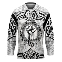 Aiga Samoa Raised Fist Hockey Jersey Polynesian Tribal Tattoo Art Family Pride TS04 Unisex White Black - Polynesian Pride
