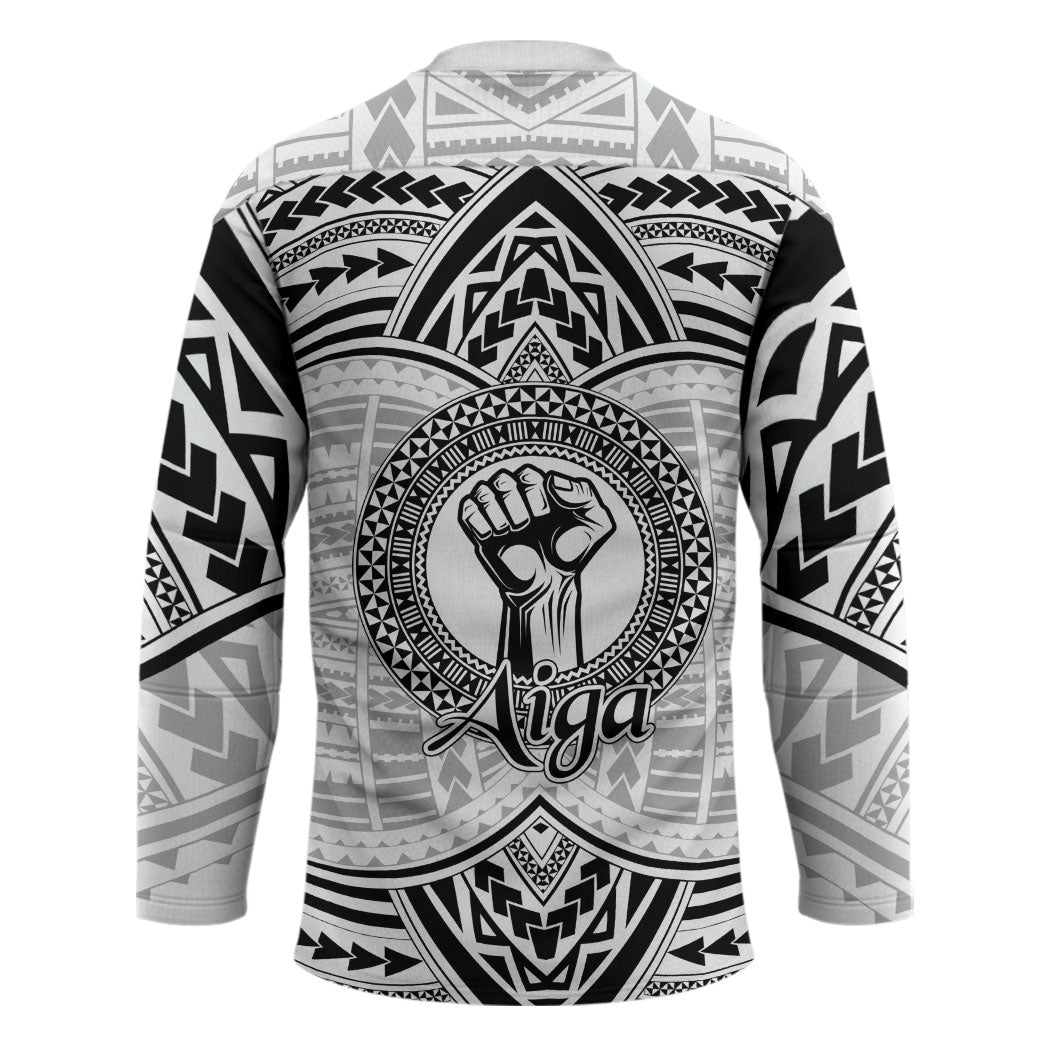 Aiga Samoa Raised Fist Hockey Jersey Polynesian Tribal Tattoo Art Family Pride TS04 - Polynesian Pride