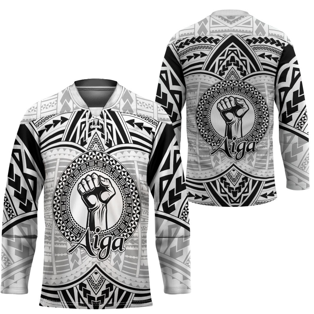 Aiga Samoa Raised Fist Hockey Jersey Polynesian Tribal Tattoo Art Family Pride TS04 - Polynesian Pride