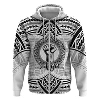 Aiga Samoa Raised Fist Hoodie Polynesian Tribal Tattoo Art Family Pride TS04 Zip Hoodie White Black - Polynesian Pride