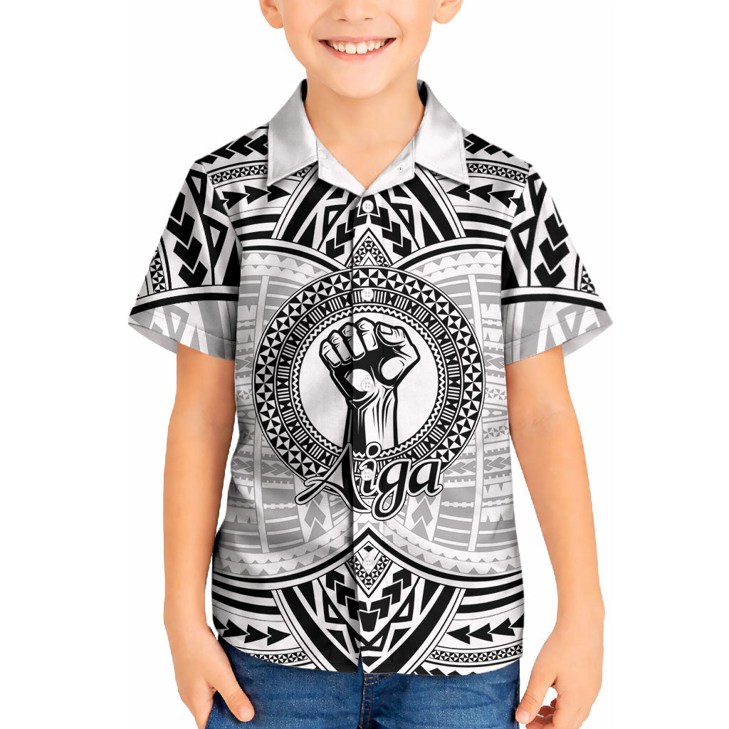 Aiga Samoa Raised Fist Kid Hawaiian Shirt Polynesian Tribal Tattoo Art Family Pride TS04 Kid White Black - Polynesian Pride