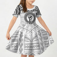 Aiga Samoa Raised Fist Kid Short Sleeve Dress Polynesian Tribal Tattoo Art Family Pride TS04 KID White Black - Polynesian Pride
