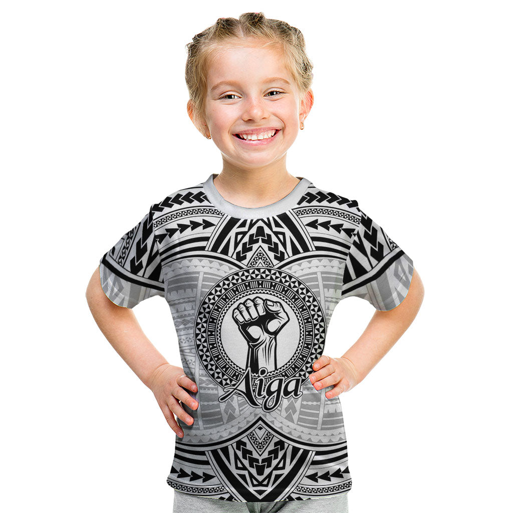 Aiga Samoa Raised Fist Kid T Shirt Polynesian Tribal Tattoo Art Family Pride TS04 White Black - Polynesian Pride
