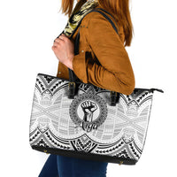 Aiga Samoa Raised Fist Leather Tote Bag Polynesian Tribal Tattoo Art Family Pride TS04 White Black - Polynesian Pride