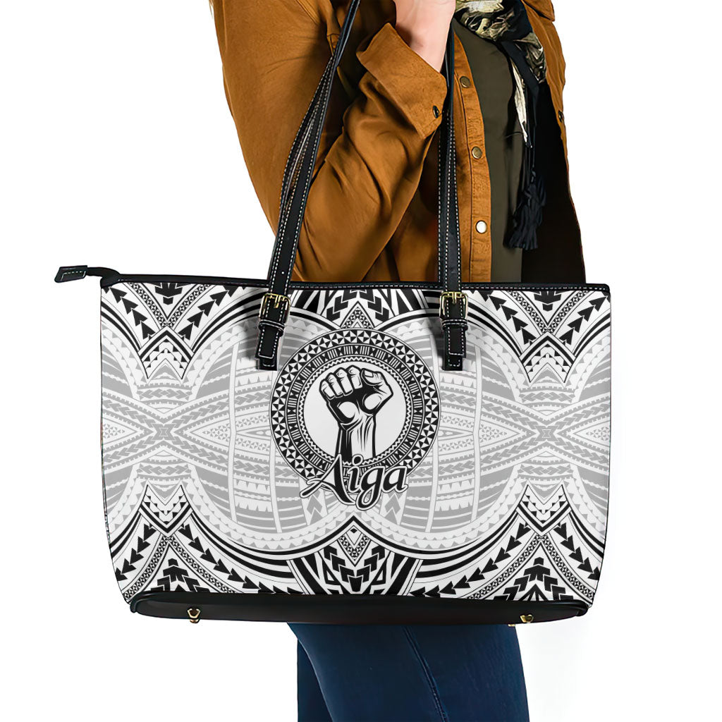 Aiga Samoa Raised Fist Leather Tote Bag Polynesian Tribal Tattoo Art Family Pride TS04 - Polynesian Pride
