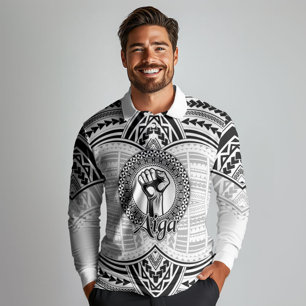 Aiga Samoa Raised Fist Long Sleeve Polo Shirt Polynesian Tribal Tattoo Art Family Pride TS04 - Polynesian Pride