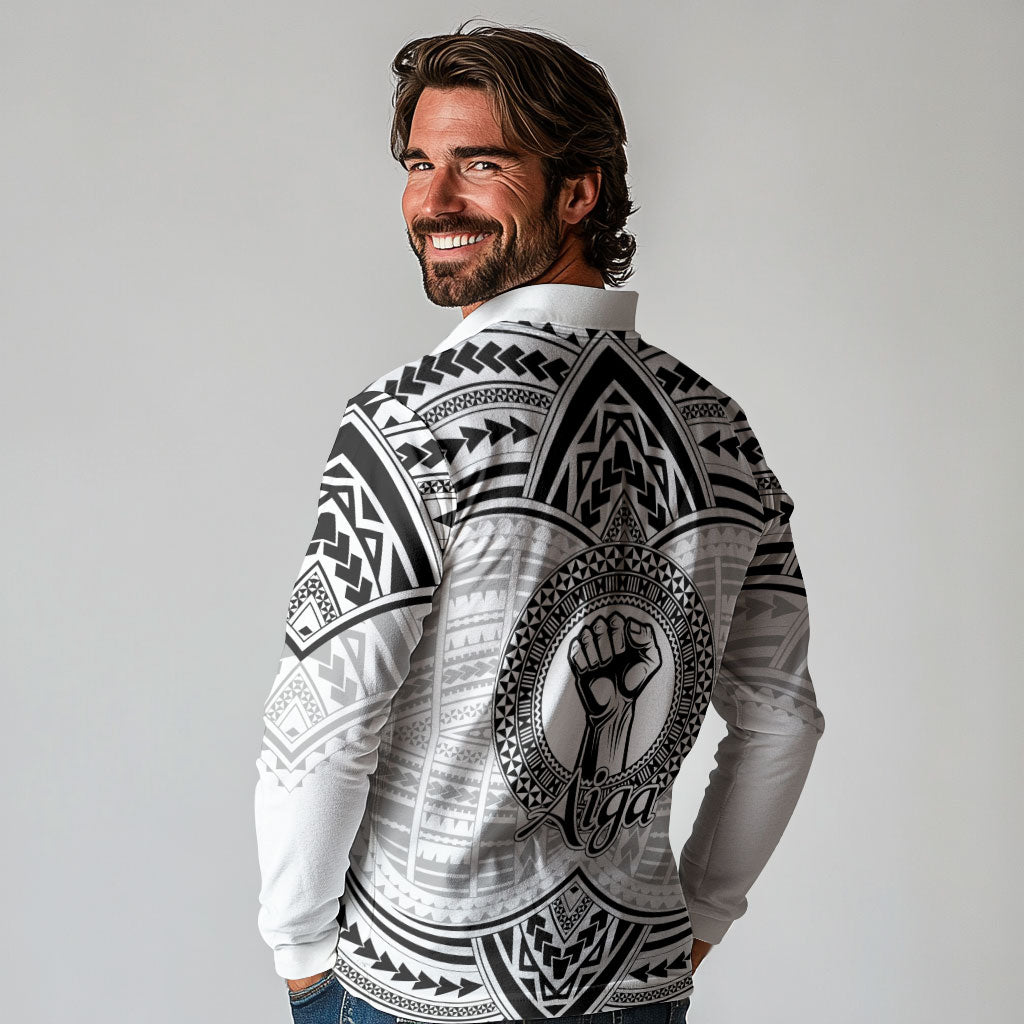 Aiga Samoa Raised Fist Long Sleeve Polo Shirt Polynesian Tribal Tattoo Art Family Pride TS04 - Polynesian Pride