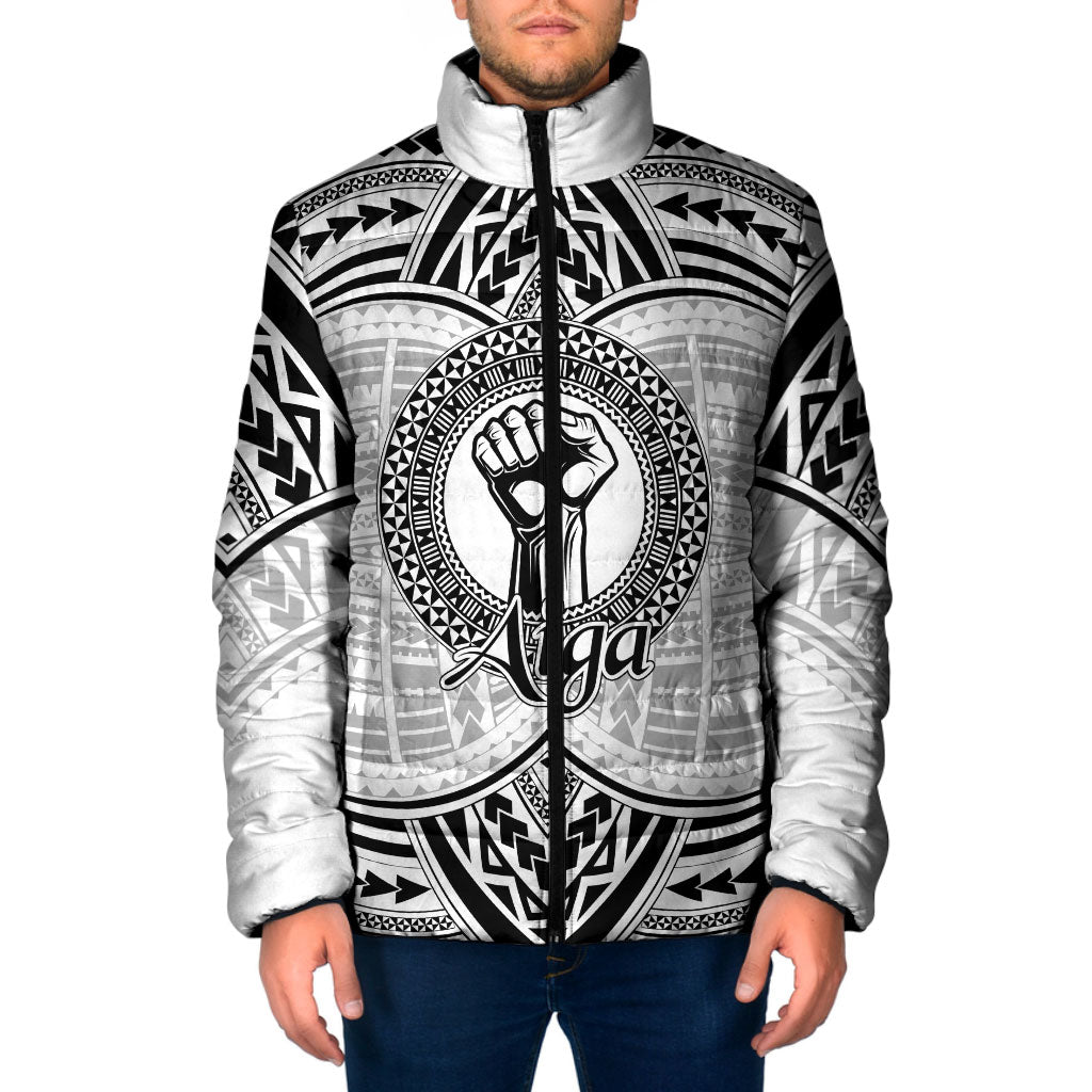 Aiga Samoa Raised Fist Padded Jacket Polynesian Tribal Tattoo Art Family Pride TS04 Men White Black - Polynesian Pride