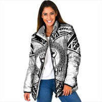 Aiga Samoa Raised Fist Padded Jacket Polynesian Tribal Tattoo Art Family Pride TS04 Women White Black - Polynesian Pride