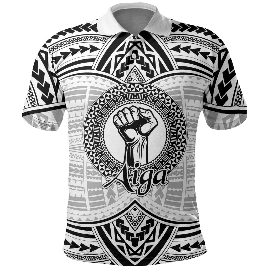 Aiga Samoa Raised Fist Polo Shirt Polynesian Tribal Tattoo Art Family Pride TS04 White Black - Polynesian Pride