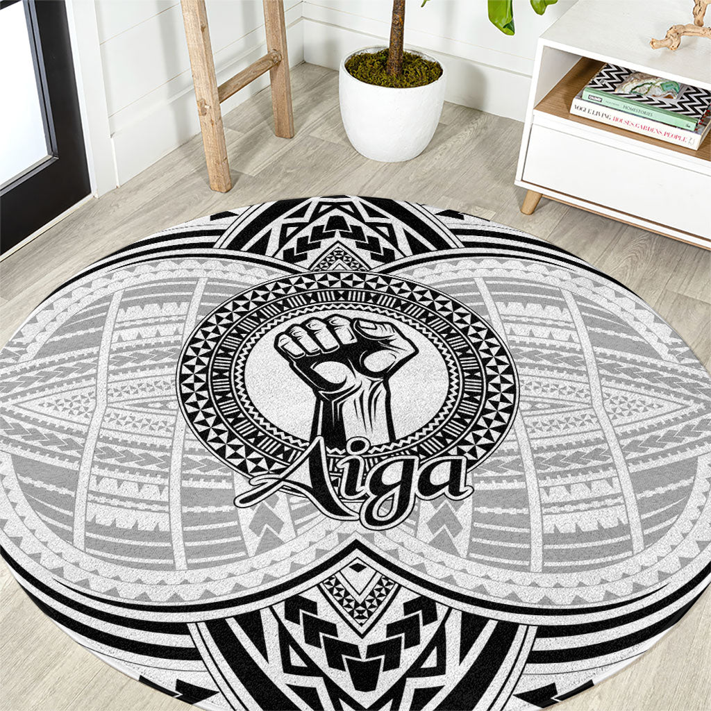 Aiga Samoa Raised Fist Round Carpet Polynesian Tribal Tattoo Art Family Pride TS04 White Black - Polynesian Pride