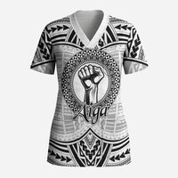 Aiga Samoa Raised Fist Scrub Top Polynesian Tribal Tattoo Art Family Pride TS04 Adult White Black - Polynesian Pride