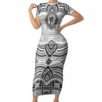 Aiga Samoa Raised Fist Short Sleeve Bodycon Dress Polynesian Tribal Tattoo Art Family Pride TS04 Long Dress White Black - Polynesian Pride