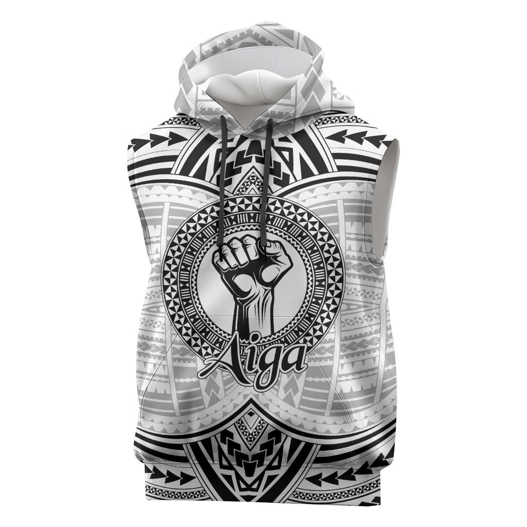 Aiga Samoa Raised Fist Sleeveless Hoodie Polynesian Tribal Tattoo Art Family Pride TS04 White Black - Polynesian Pride