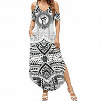 Aiga Samoa Raised Fist Summer Maxi Dress Polynesian Tribal Tattoo Art Family Pride TS04 Women White Black - Polynesian Pride