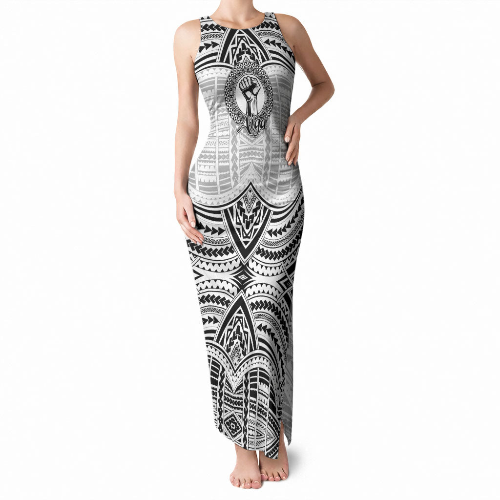 Aiga Samoa Raised Fist Tank Maxi Dress Polynesian Tribal Tattoo Art Family Pride TS04 Women White Black - Polynesian Pride