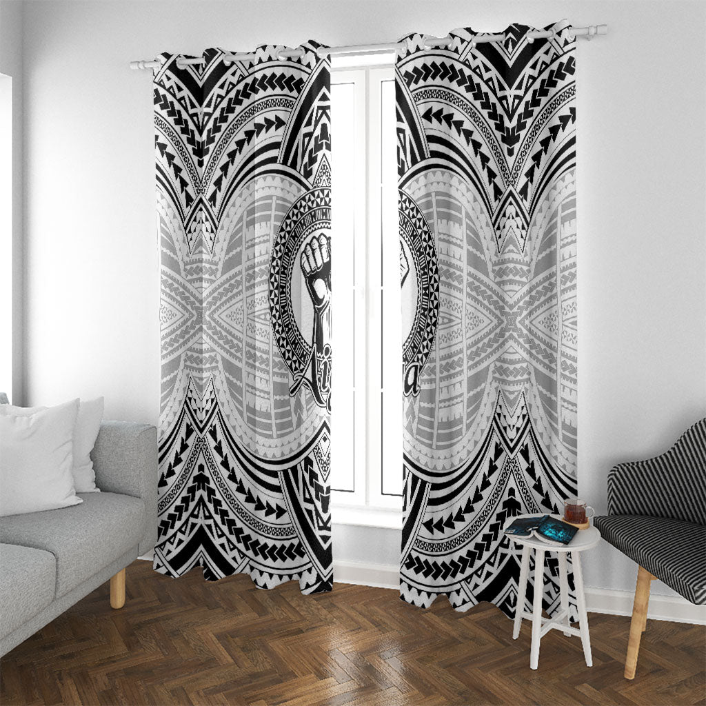 Aiga Samoa Raised Fist Window Curtain Polynesian Tribal Tattoo Art Family Pride TS04 With Grommets White Black - Polynesian Pride