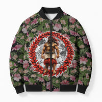 Samoa Aiga Polynesian Bomber Puffer Jacket Tropical Floral Hibiscus Pattern Island Heritage TS04 Unisex Green Red - Polynesian Pride