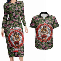 Samoa Aiga Polynesian Couples Matching Long Sleeve Bodycon Dress and Hawaiian Shirt Tropical Floral Hibiscus Pattern Island Heritage TS04 Green Red - Polynesian Pride