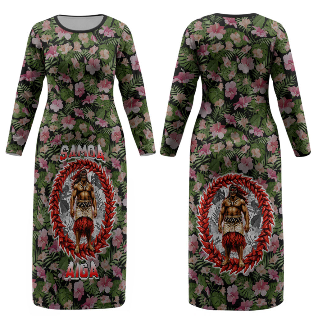 Samoa Aiga Polynesian Couples Matching Long Sleeve Bodycon Dress and Hawaiian Shirt Tropical Floral Hibiscus Pattern Island Heritage TS04 - Polynesian Pride