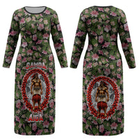 Samoa Aiga Polynesian Couples Matching Long Sleeve Bodycon Dress and Long Sleeve Button Shirt Tropical Floral Hibiscus Pattern Island Heritage TS04 - Polynesian Pride