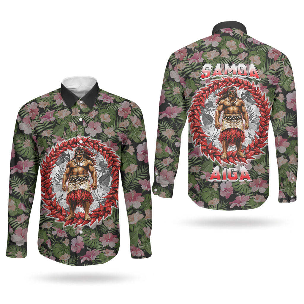 Samoa Aiga Polynesian Couples Matching Off Shoulder Maxi Dress and Long Sleeve Button Shirt Tropical Floral Hibiscus Pattern Island Heritage TS04 - Polynesian Pride