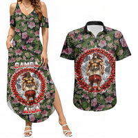 Samoa Aiga Polynesian Couples Matching Summer Maxi Dress and Hawaiian Shirt Tropical Floral Hibiscus Pattern Island Heritage TS04 Green Red - Polynesian Pride
