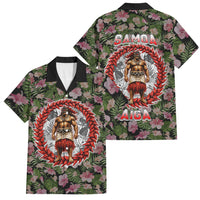 Samoa Aiga Polynesian Family Matching Mermaid Dress and Hawaiian Shirt Tropical Floral Hibiscus Pattern Island Heritage TS04 Dad's Shirt - Short Sleeve Green Red - Polynesian Pride