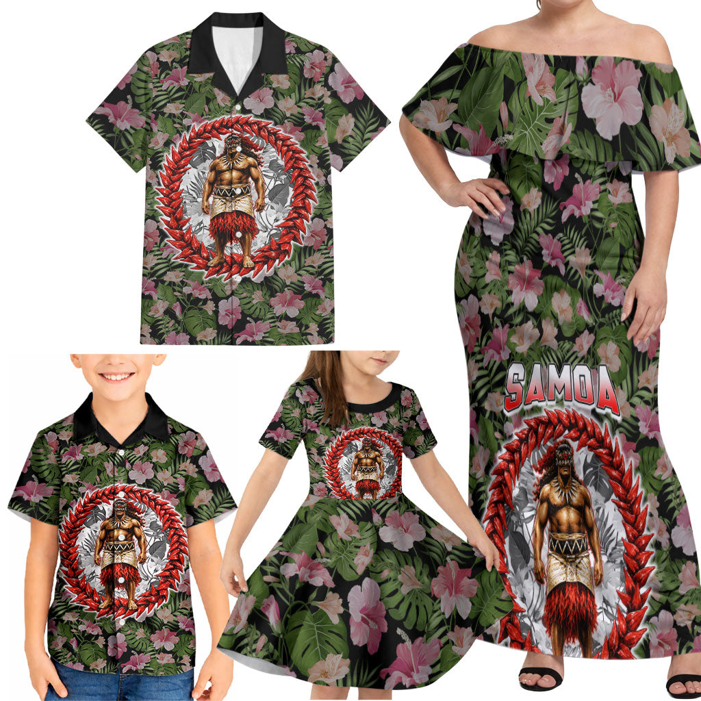 Samoa Aiga Polynesian Family Matching Off Shoulder Maxi Dress and Hawaiian Shirt Tropical Floral Hibiscus Pattern Island Heritage TS04 - Polynesian Pride