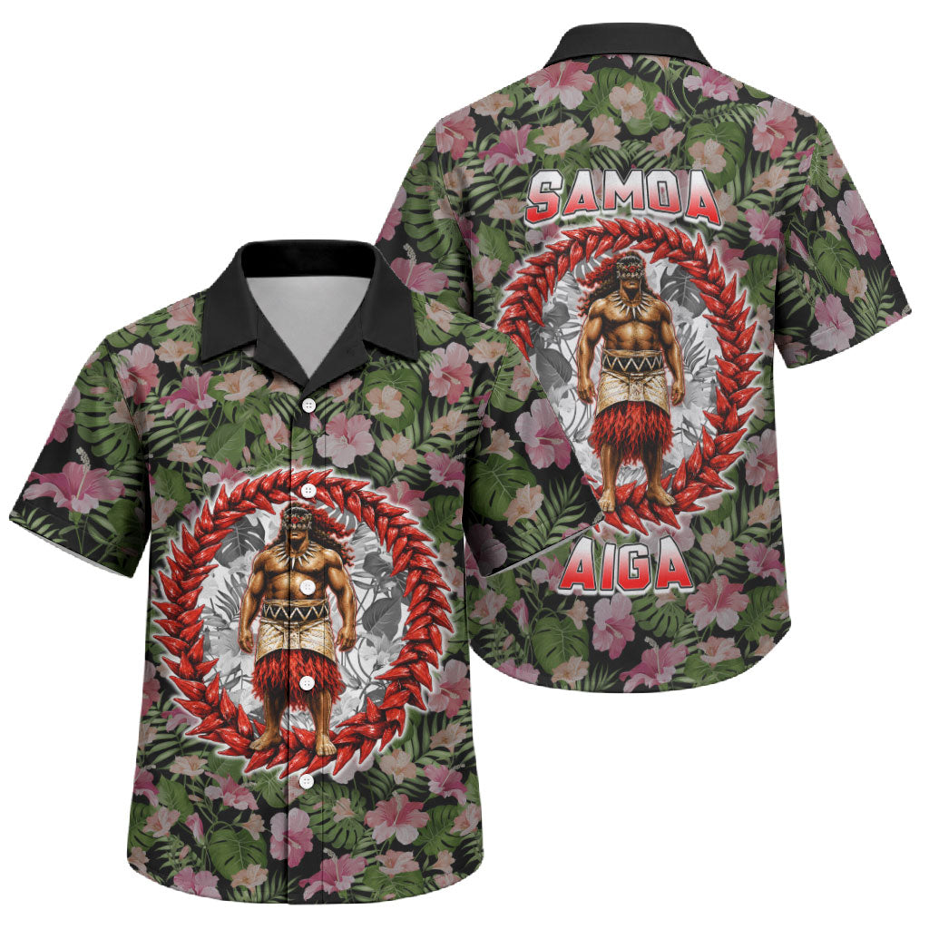 Samoa Aiga Polynesian Family Matching Off Shoulder Maxi Dress and Hawaiian Shirt Tropical Floral Hibiscus Pattern Island Heritage TS04 Son's Shirt Green Red - Polynesian Pride