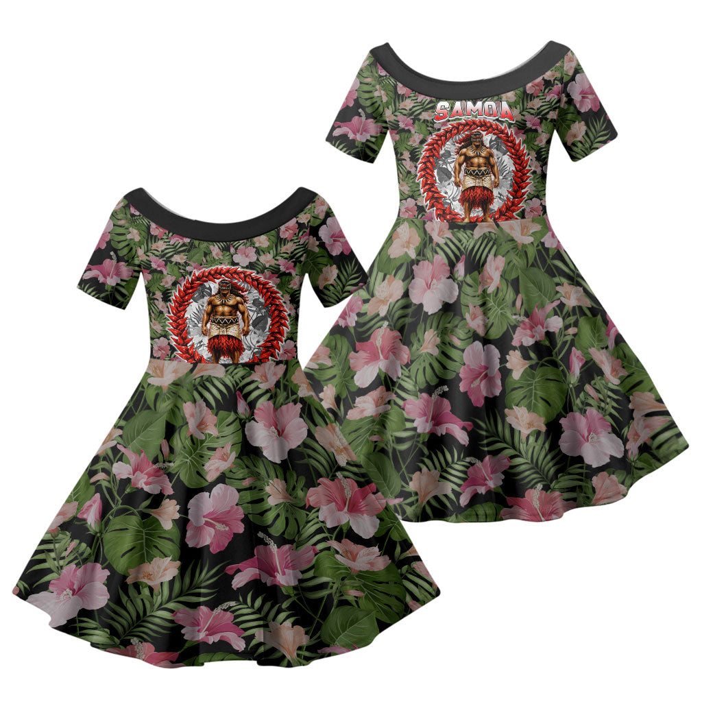 Samoa Aiga Polynesian Family Matching Tank Maxi Dress and Hawaiian Shirt Tropical Floral Hibiscus Pattern Island Heritage TS04 Daughter's Dress Green Red - Polynesian Pride