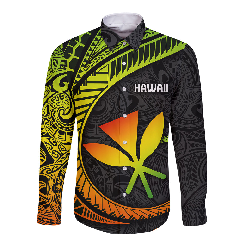 Hawaii Kanaka Maoli Long Sleeve Button Shirt Polynesian Tornado Infusion Gradient TS04 Unisex Gradient - Polynesian Pride