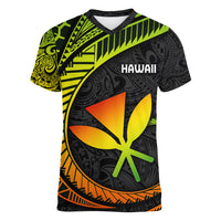 Hawaii Kanaka Maoli Women V Neck T Shirt Polynesian Tornado Infusion Gradient TS04 Female Gradient - Polynesian Pride