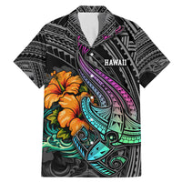 Hawaii Polynesian Family Matching Mermaid Dress and Hawaiian Shirt with Tribal Hammerhead Sharks and Hibiscus Black TS04 Dad's Shirt - Short Sleeve Black - Polynesian Pride