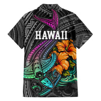 Hawaii Polynesian Family Matching Short Sleeve Bodycon Dress and Hawaiian Shirt with Tribal Hammerhead Sharks and Hibiscus Black TS04 - Polynesian Pride