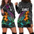 Hawaii Polynesian Hoodie Dress with Tribal Hammerhead Sharks and Hibiscus Black TS04 - Polynesian Pride