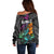 Hawaii Polynesian Off Shoulder Sweater with Tribal Hammerhead Sharks and Hibiscus Black TS04 - Polynesian Pride